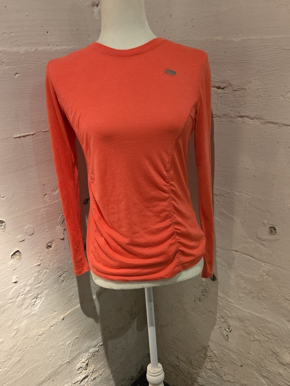 Marika Coral Long-Sleeve Side-Ruched Crewneck Top